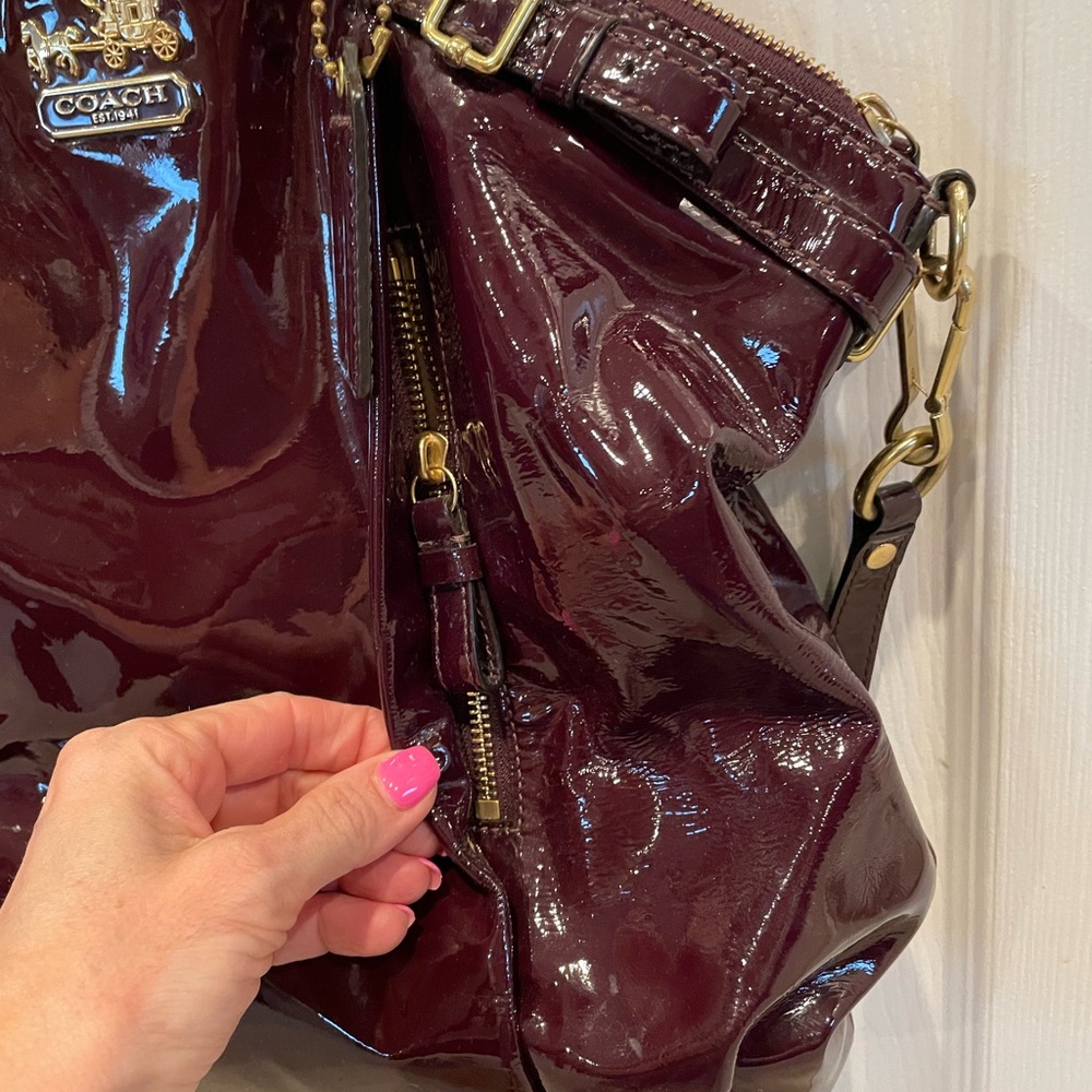 Coach Madison Lindsey patent leather bag in burgundy